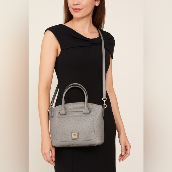 Dooney & Bourke Handbags - Dooney & Bourke Gray Ostrich Leather Satchel Crossbody Bag Purse